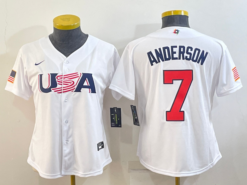 Women's USA Baseball #7 Tim Anderson 2023 White World Baseball Classic Stitched Jersey(Run Small)